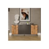 Buffet Moderno de 4 Puertas - Color Gris Oscuro-Roble - 160x40x72cm - Elegante Almacenamiento para Comedor.