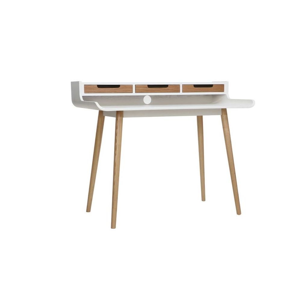 Mesa de Estudio - Escritorio con Encimera MDF Lacado en Blanco Mate y Patas de Pino Macizo – 120x60x90 cm