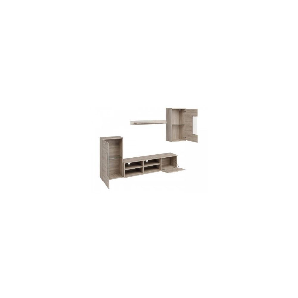 Mueble de Salón Moderno con Leds, Acabado en Cambria, Medidas: 229 cm (Ancho) x 200 cm (Alto) 38 cm (Fondo)