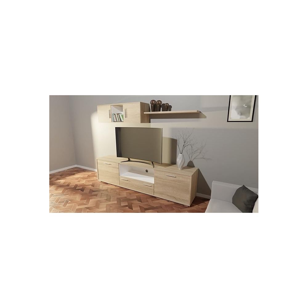 Meyvaser Mueble de salón y TV Composición para salón 200 cm Color Cambrian y Gran Espacio de Almacenamiento