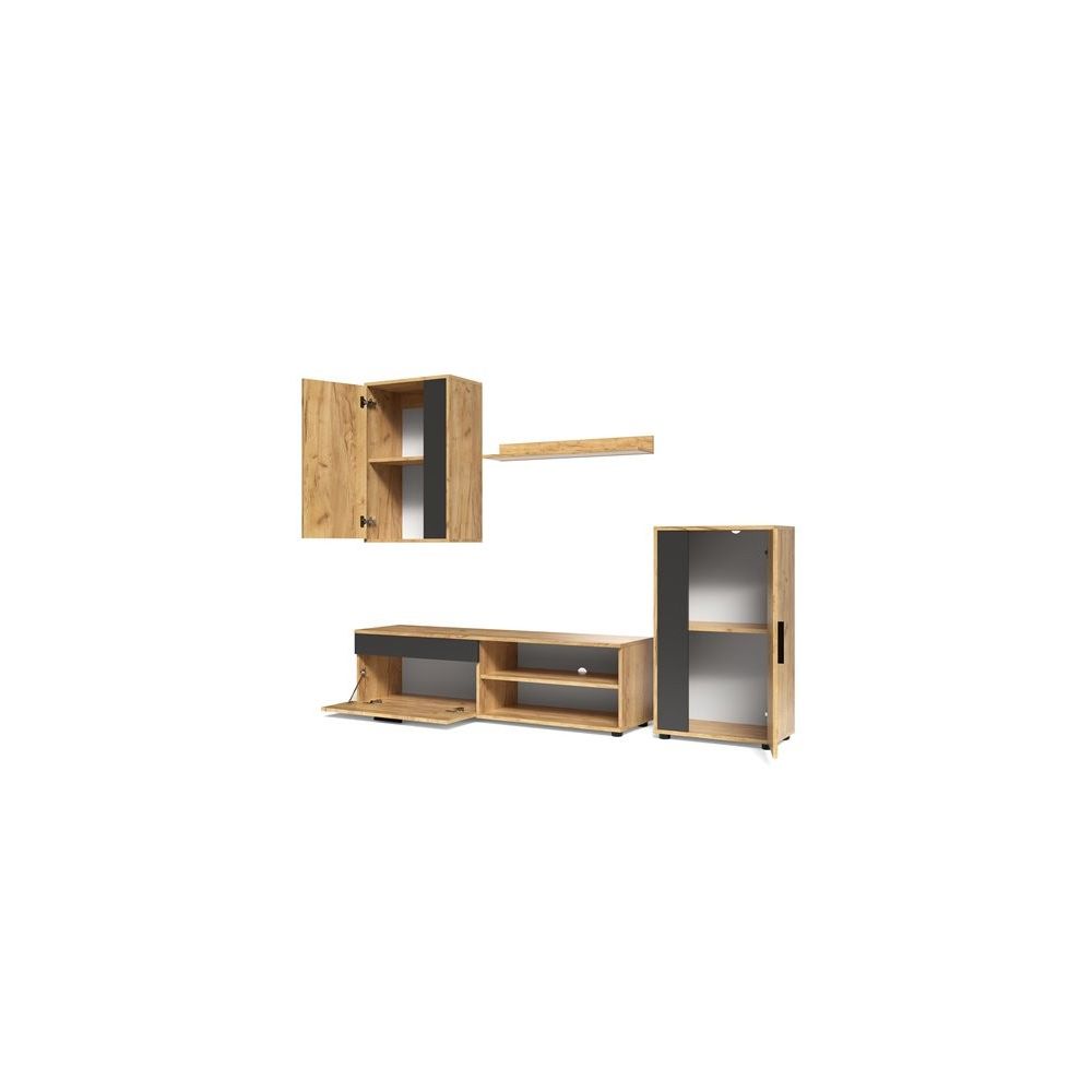 Mueble de Salón Modular Completo| Mueble para Televisión | Color Roble Nudoso y Negro