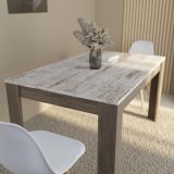 Mesa de Comedor, Mesa de Salón Fija, Color Trufa y Cañon, Medidas: 140 cm (Largo) x 80 cm (Ancho) x 75 cm (Alto)