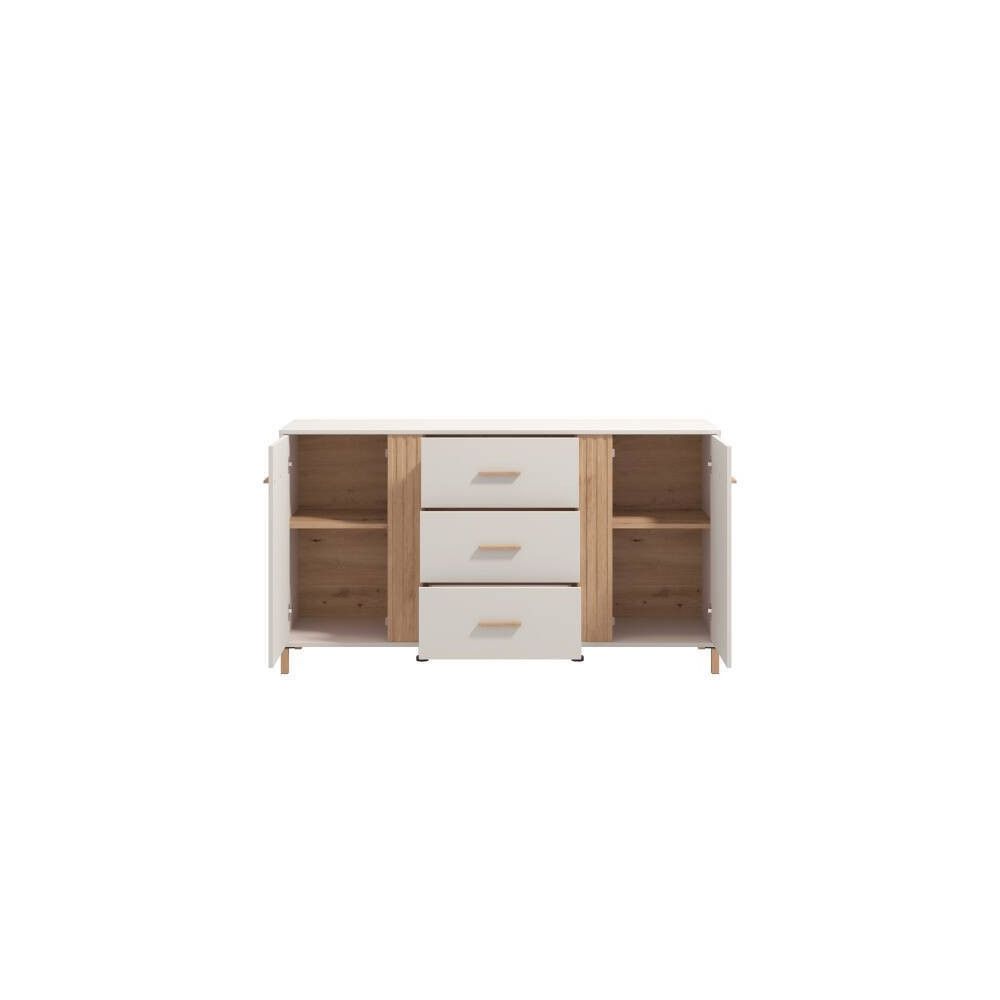Aparador en Melamina Cashmere y Roble Artisan con Puertas, Mueble de Almacenaje - Medidas 163,5x40x90,5 cm
