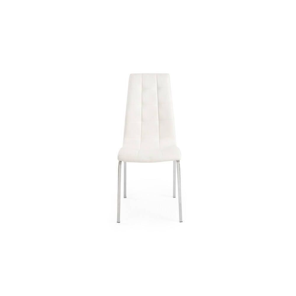 Juego de 4 Sillas Tapizadas en Símil Piel Blanco con Patas Cromadas, Asiento y Respaldo Ergonómicos- Medidas 43x63x97 cm