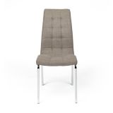 Juego de 4 Sillas Tapizadas en Símil Piel Marrón con Patas Cromadas, Asiento y Respaldo Ergonómicos- Medidas 43x63x97 cm