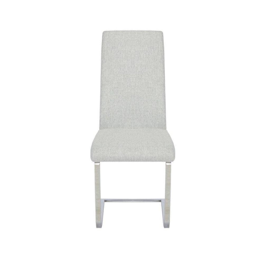 Pack de 4 Sillas Tapizadas en Símil Piel Gris Claro con Pata de Tubo Ovalado en Acabado Cromo, Medidas 46x54x110 cm