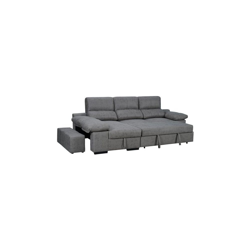 Sofá con Chaiselongue Reversible Color Cemento, Asientos Extensibles y Arcón, 291x160x104 cm, Tapizado en Tela