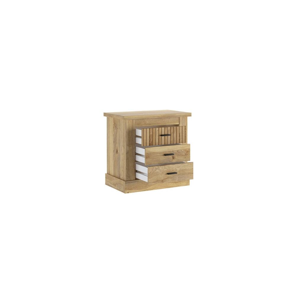 Pack de Muebles de Dormitorio Habitación con Cabecero, 2 Mesitas de Noche 3 Cajones y Cómoda en Color Mauvella Rayas