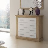 Cómoda 4 Cajones, Acabado en Blanco y Cambrian, Medidas: 91,5 cm (Ancho) x 90,8 cm (Alto) x 39,6 cm de (Fondo)