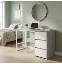 Escritorio Oficina 120 cm con 3 Cajones, Mesa de Ordenador Moderna, Tablero MDF y Melamina, Gris/Blanco, 120x48x74 cm